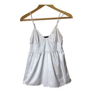 Victorian Babydoll Cami Top Satin M White Coquette Dainty Lace Bow Fairycore Y2K